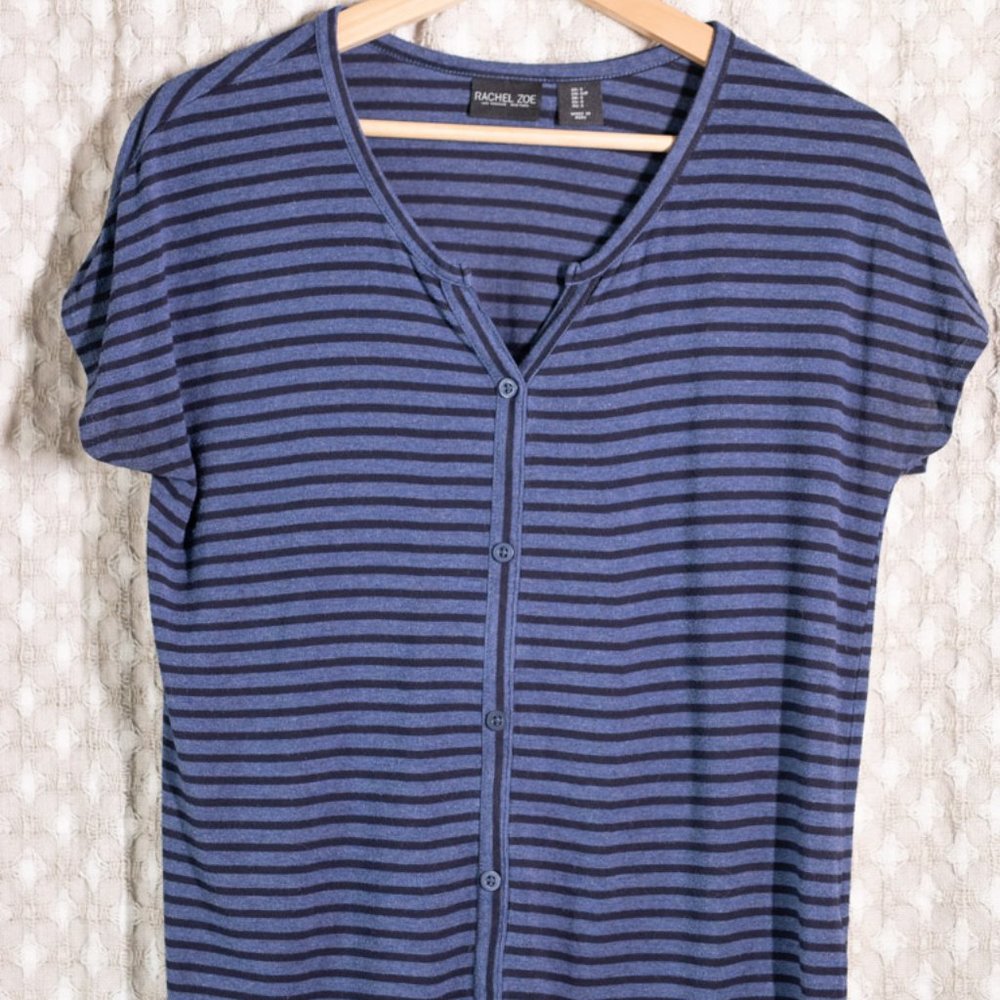 Rachel Zoe Button Up Striped Casual T-Shirt
